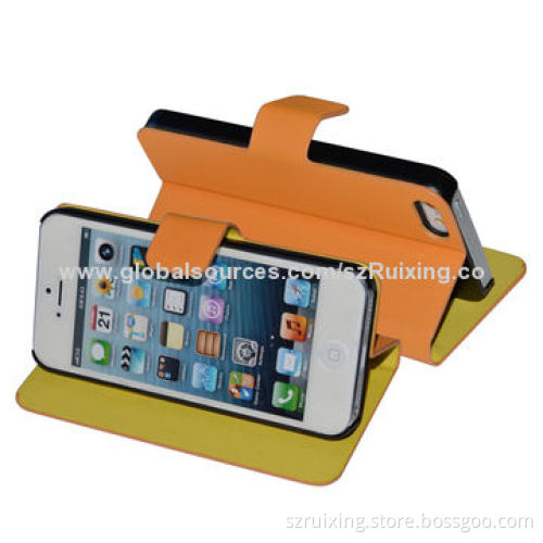 Stock item twill veins leather case for iPhone 5/5S with stand function